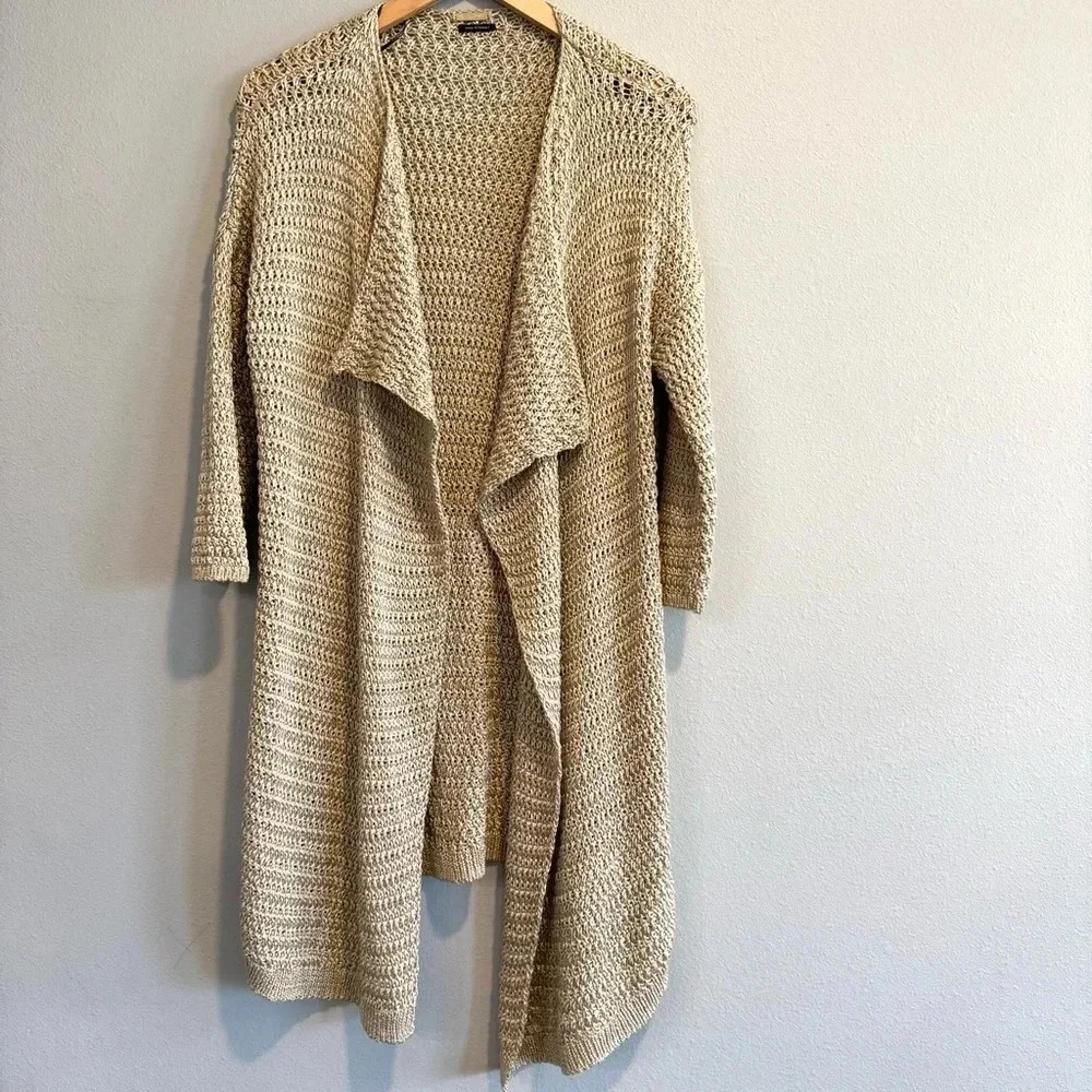 Massimo Dutti Open Knit Cardigan Open Front Beach Boho 3/4 Sleeve L